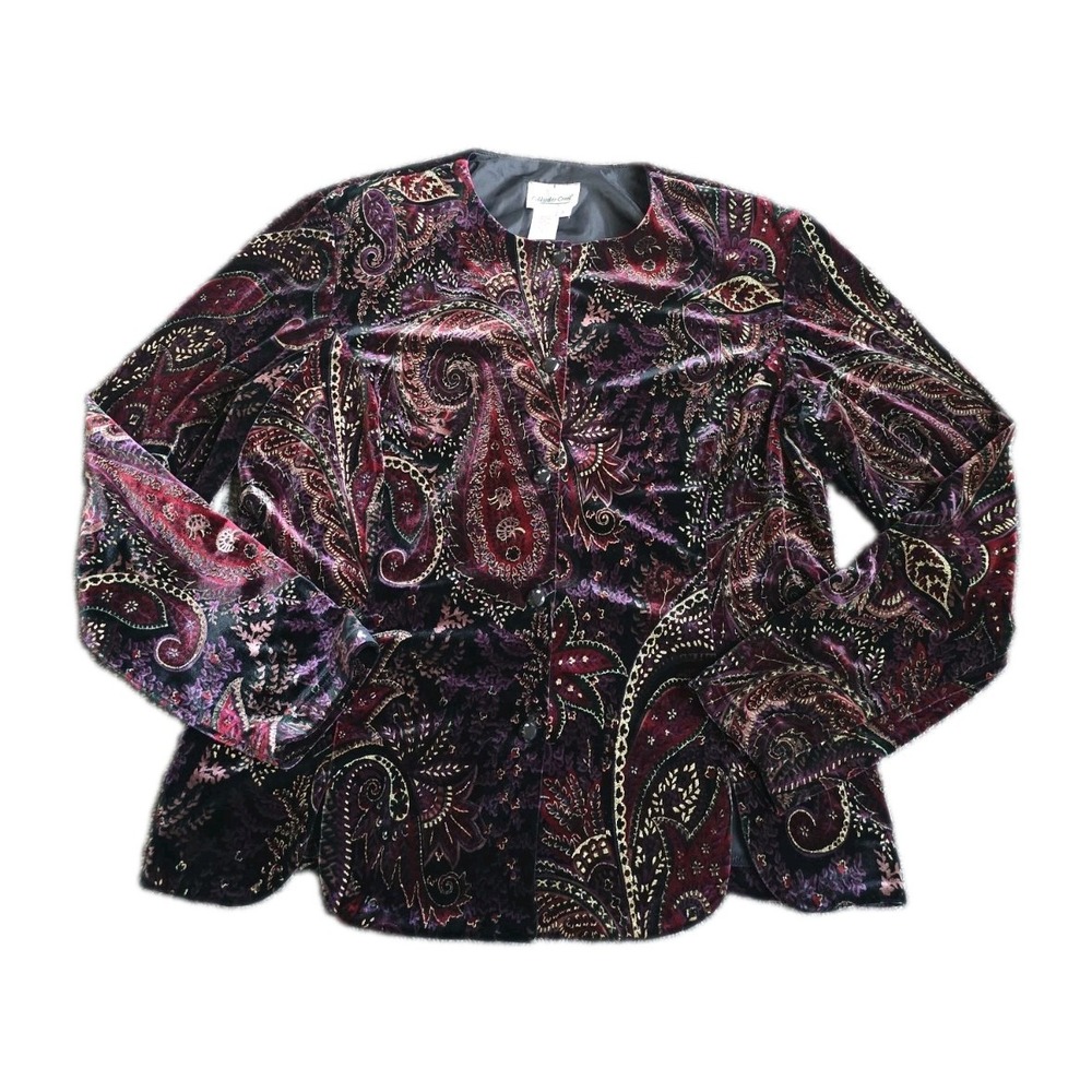 VTG Coldwater Creek Paisley Velvet Jacket Blouse Boho Whimsigoth Jewel Tone XL
